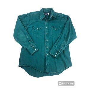 Wrangler Shirt Mens  X-Long Tails Snap Up Green Heavyweight Workwear USA